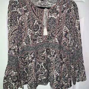 Tie Front Floral Print Long Sleeve Shirt